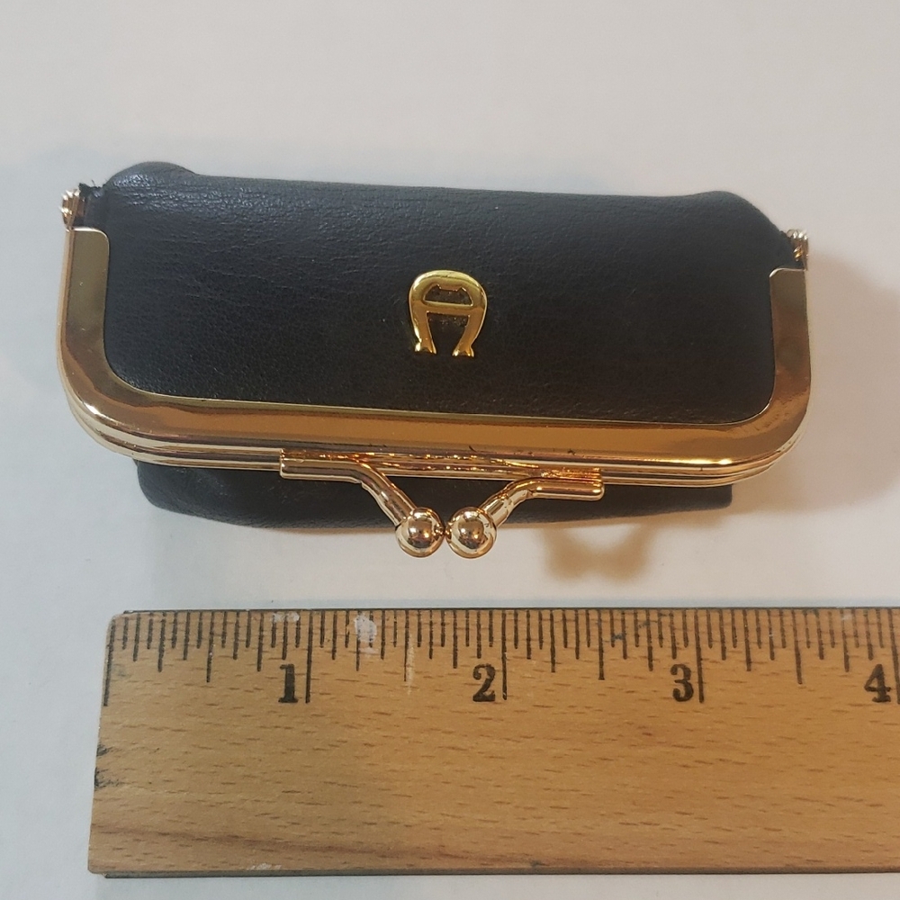 Vintage Etienne Aigner Black Leather Lipstick Case Kisslock Clasp